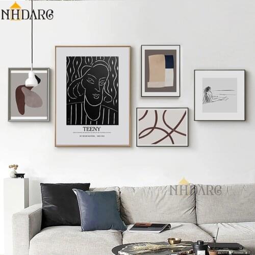 Modern Vintage Vogue Black White Line Character Sketch Canvas Print Painting Poster Art Wall Picture for Living Room Home Decor