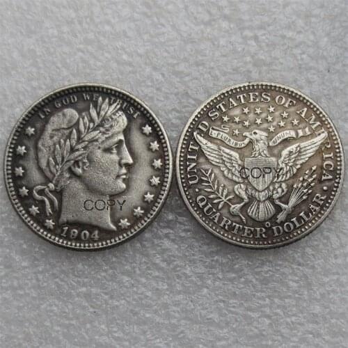 USA Barber Quarter Dollars 1904 1904-O Different Mint Silver Plated Copy Coin