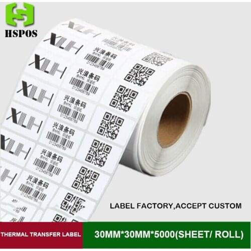 Thermal transfer sticker label 30mm*30mm 5000 sheets per roll 3row blank adhesive paper can use for barcode printer label