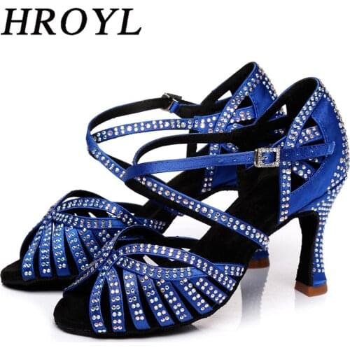Spring Blue Professional Latin Dance Shoes Women Rhinestones Ballroom Dancing Shoes Girls Ladies Tango Salsa Performance Sandals
