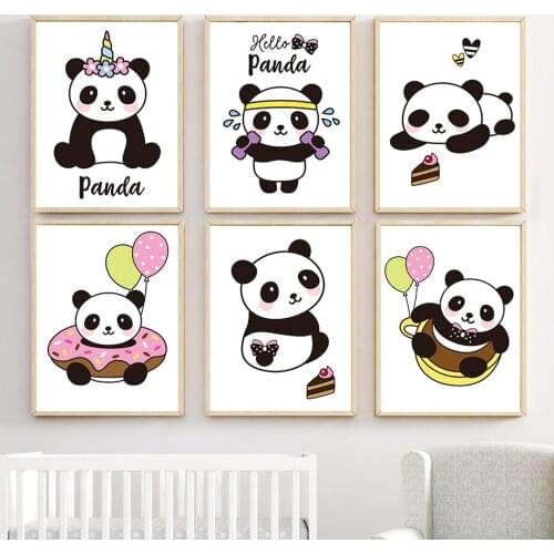 Panda Balloon Flower Heart Dumbbell Cartoon Wall Art Canvas Painting Nordic Poster And Prints Wall Pictures Baby Kids Room Decor