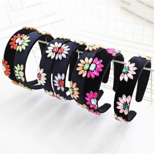 Woman Rhinestone Headband Hair Hoop Fashion Black Flannelette Diamond Hairband Korean Women Hair Accessori 7 Colors