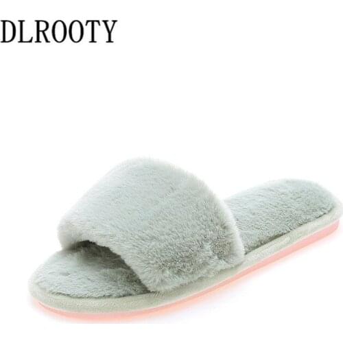Women Flips Flops Winter Warm Fur Shoes Female Slippers Non-Slip Fashion Solid Platform Slides Flat Home Comfortable