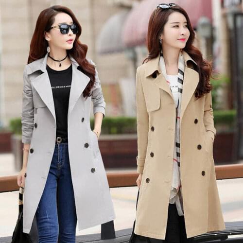 2021 Women Double-breasted Long Trench Coat Autumn Winter Female Casual Elegant Loose Overcoat Solid Long Sleeve Windbreaker Q8