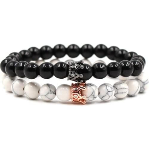 Multicolor Charm Natural Beads Stone Bracelet Bangle Micro Inset Zircon Crown Accessories Jewelry Bracelet Gift for Women Men