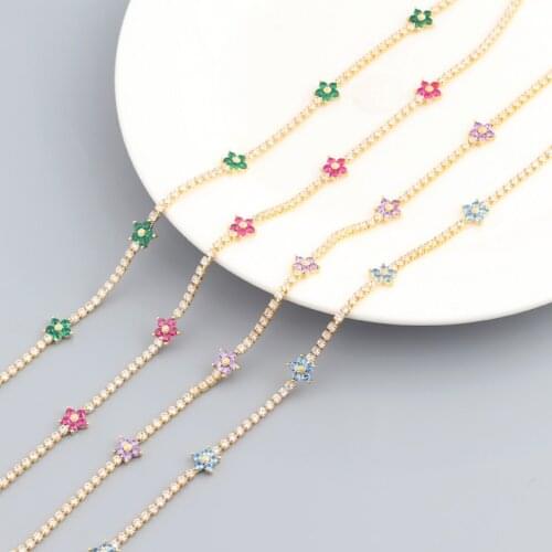 2021 spring summer gift jewelry tennis cz choker thin chain flower charm green red orange white colorful choker necklace