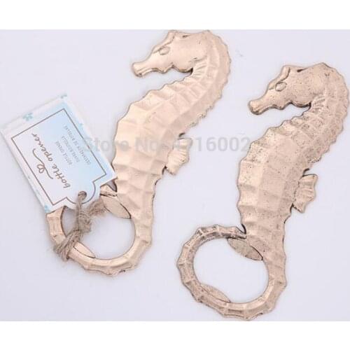 100PCS Gold Seahorse Bottle Opener Wedding Favors Beach Themed Bridal Shower Sea Party Event Supplies Ideas