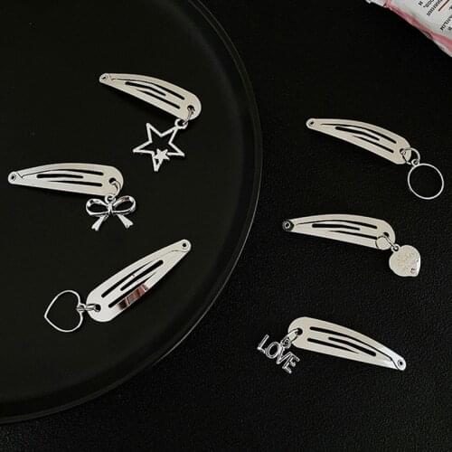 1Pair New Ins Hairpins Hair Clips With Pendant For Women Girls Hair Barrettes Pins Metal Hairgrip Snap Clips Hair Accessories