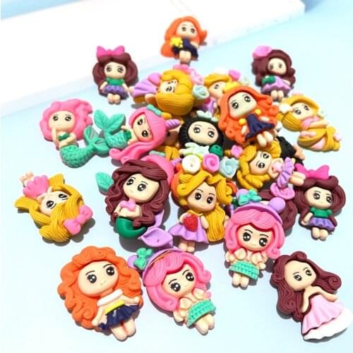 10Pcs/lots Clay 3D Girls Crafts Rainbow Cartoon Flatback Planar Resin Bow Materials DIY Arts Crafts Sticker Accessories