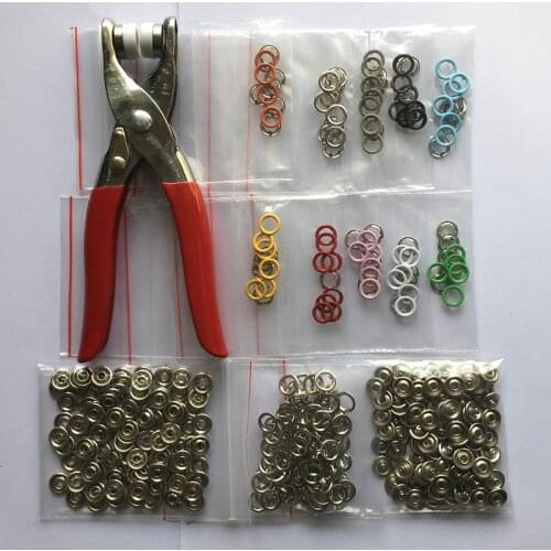 100set High Quality Metal Brass Prong Snap Button 9.5mm, 1pcs Plier Tool and 100set Eco-friendly Press Rivets Popper Buckle