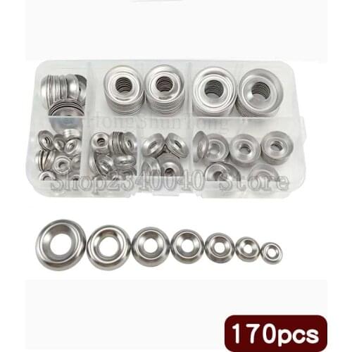 170pcs/set 304 Stainless Steel [#4- #16] Head Countersunk Screw Gasket Washer Joint Ring Backup Ring Accessories