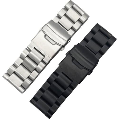 20mm 22mm 24mm 26mm Silver/Black Stainless Steel Thicken Solid Link Watch Band Strap Folding Clasp with Safety Men Replacement