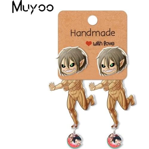 2021 New Funny Anime Attack On Titan Eren Titan Levi Loves Watermelon Kawaii Epoxys Acrylic Earrings Handcraft Stud Earrings