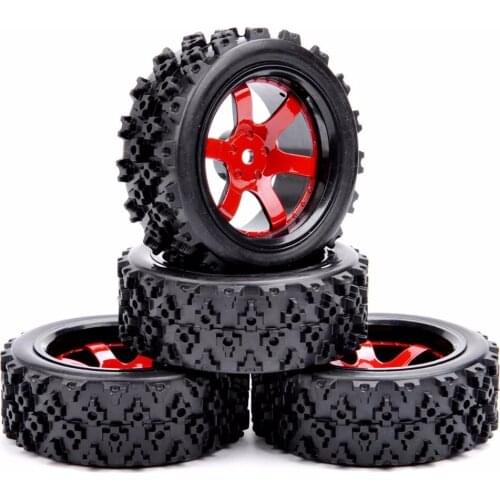4Pcs DHG PP0487 1/10 Rubber Rally Tires and Wheel Rim with 6mm Offset 12mm Hex Racing Off Road Car Model Accessories