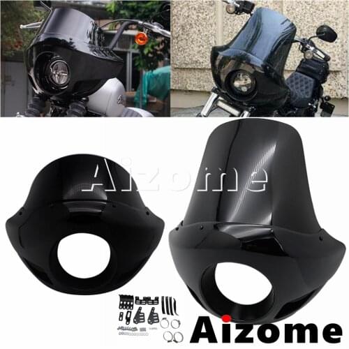 Motorcycle Black 5.75" Headlight Cover Front Light Cowl Kit For Harley Dyna Sportster XL Touring Sport Fairing 35 -49mm Forks