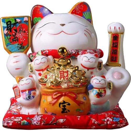 6/8/9/11/12/13/14" Waving Paws Fortune Cat Decoration Electric Fortune Cat Large Shop Cashier Home Opening Gift Automatic Waving