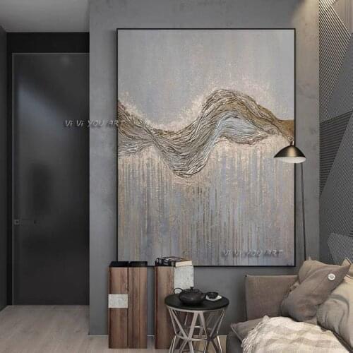 100% big size Handmade Gray Style Gold Foil Abstract Oil Painting Modern painting On Canvas Wall Art Decorative For Living Room