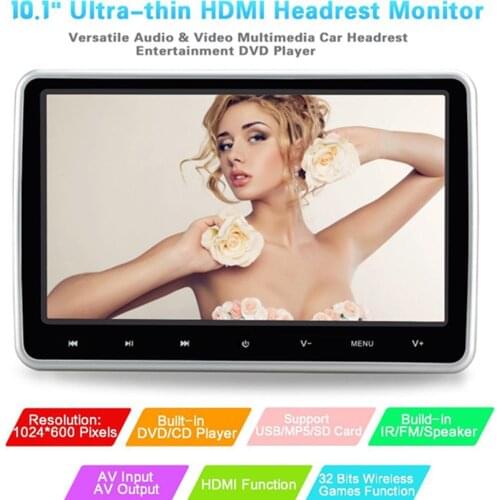 10.1 Inch Car Headrest Monitor HD1024*600 Touch Screen DVD Video Player USB/SD/HDMI/IR/FM Car MP5 Multimedia Game Remote Control