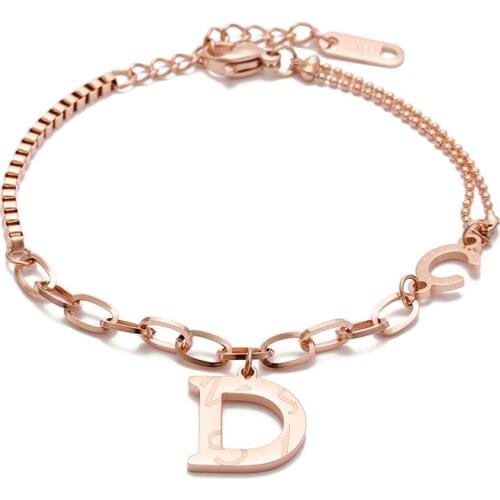 ONYSS Bracelet on the leg Rose Gold C D Letter Link Chain Adjustable Bracelets for Men and Women Accessories Initial Anklet