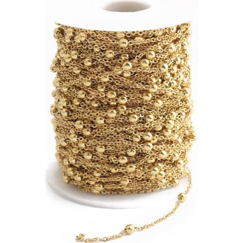 1meter Stainless Steel 1.5mm Gold Bead Ball Bulk Link Chains For DIY Anklet Necklaces Bracelet Jewelry Making Findings