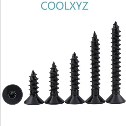 Black 8.8 Flat Head Hex Socket Tapping Screw KA Nail Hexagon Socket Countersunk Head Cap Self Tapping Screw M3M4M5M6 10Pcs