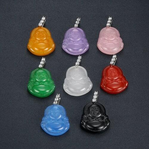 Healing Jewelry Buddha Necklace for Women Men Colorful Jades Chalcedony Stone Pendulum Maitreya Buddha Pendant Necklace Punk