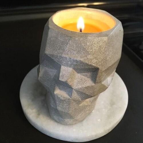 Skull Candlestick Concrete Mold Two Size Geometric Skull Head Succulent Flowerpot Cement Silicone Mold Concrete Candle Cup Mold