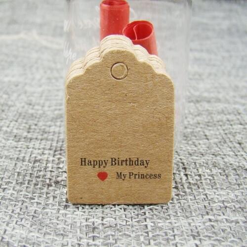 Scallop 3*2cm kraft happy birthday my prince gift hang tags 100pcs per lot paper cardboard label tag for box/ birthday gifts tag