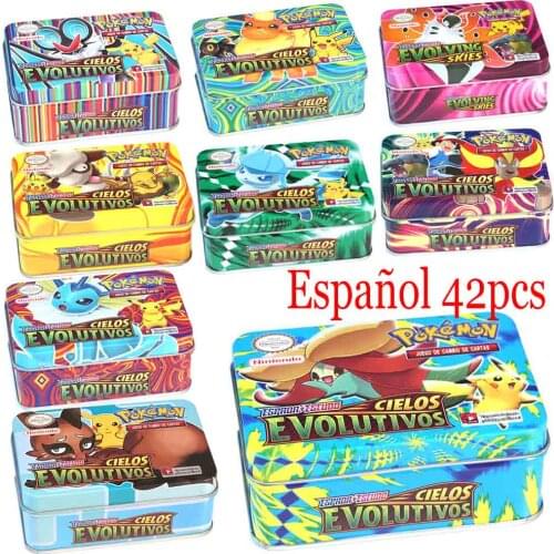Anime 42pcs/set Pokemon Cards Iron Metal Box Chilling Reign Toys Battle Game Cartoon Kids Christmas Gifts for Children