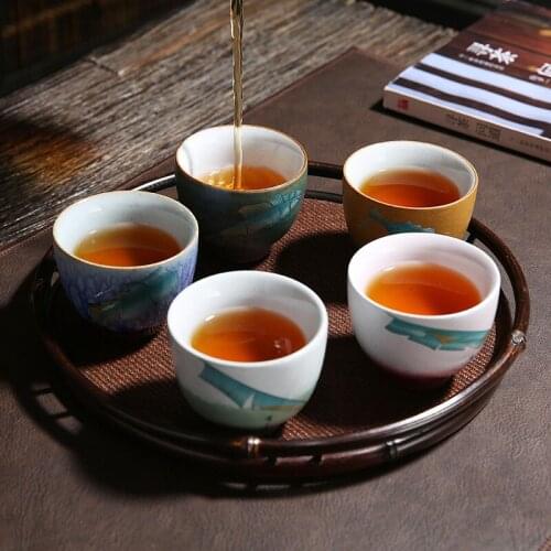 Ceramic teacups sets of 5 cups chinese kung fu cup drinkware 90ml