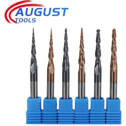 Augusttools Tapered cone Ball Nose End Mill HRC60 Cnc Taper Wood Metal Cutter Tungsten Solid Carbide Tapered Milling Cutter 4mm