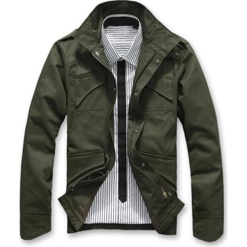 High quality mens cotton Standing collar jacket Business Casual slim Solid color coat male Large size Spring autumn Windbreaker