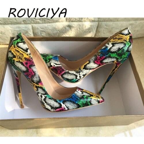 Fashion ladies shallow 12cm high heels pumps serpentine color mixing sexy ladies dress party women shoes QP049 ROVICIYA