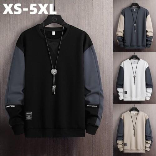 Fashion new youth casual solid color large size round neck sweater mens slim long-sleeved stitching T-shirt