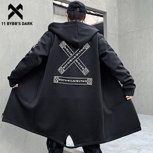 11 BYBBS DARK Techwear Cotton Jacket Coat Splicing Sticker Zipper Hooded Jackets Men Harajuku Autumn Outwear Hip Hop Streetwear