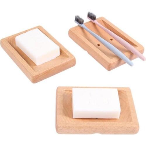 Natural Wooden Soap Dishes Bathroom Shower Storage Rack Solid Portable Wood Drain Soap Tray LX1667