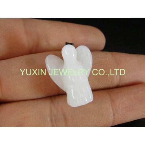 New Beautiful Fashion Natural White Jades Angel Pendants Charms Stone for Necklace Making Jewlery Carved Angel With Wing Pendant