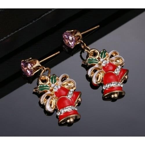 Christmas boutique chic Han edition of fashion Small Red bell stud earrings christmas theme earrings SANTA CLAUSE Christmas