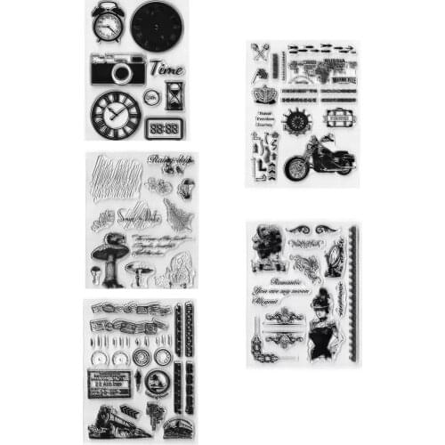 Time Clock Mushroom Train Motorcycle Lady Silicone Clear Seal Stamp DIY Scrapbooking Embossing Photo Album Decorative Paper Card