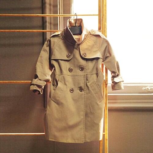 Girls Elegant Trench Coat 8 10 years Double Button Belt Long Windbreaker Spring Autumn Children Outerwear