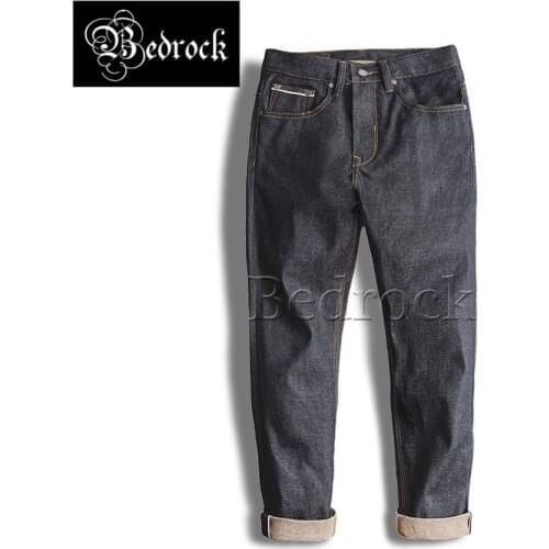 13.8oz vintage unwashed raw denim original color jeans heavy organic cotton jeans for men Straight slim pants