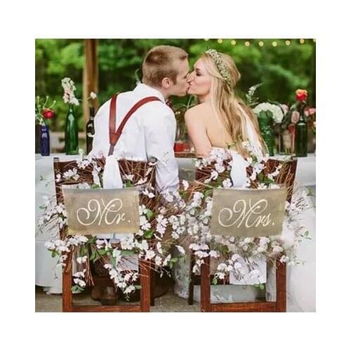 Mr & Mrs Natural Linen Flag 20*30cm Jute Burlap Chair Accessory for Wedding Decoration 2pcs/set Vintage Rustic Party Decoration