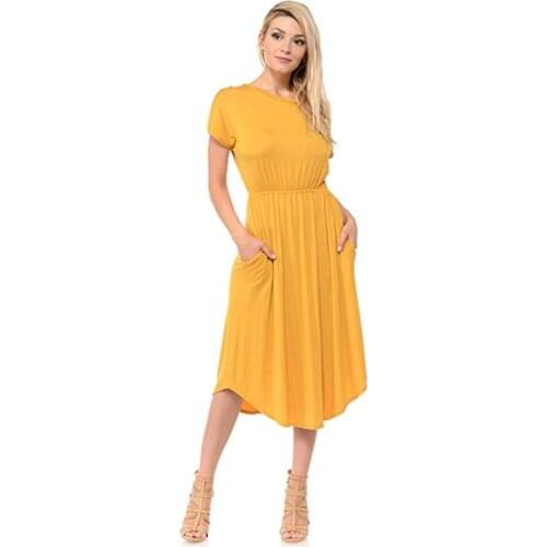 Plus Size 3xl Casual Solid Dresses For Women 2021 New Summer Short Sleeve A-Line Midi Dress With Pocket Sandy Beach Party Dress