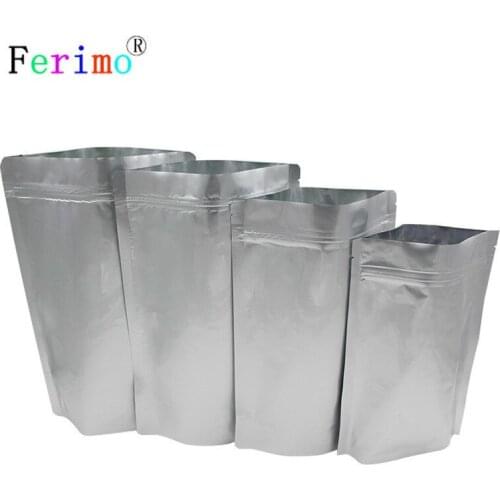 100pcs Durable Matte Sliver Ziplock Metallic Mylar Packing Bags Heat Sealable Stand Up Zip Lock Bags Pouches Kitchen Supplies