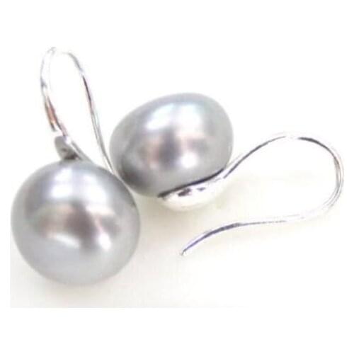 11-12mm véritable argent naturel gris perle d'eau douce boucles d'oreilles en argent Sterling