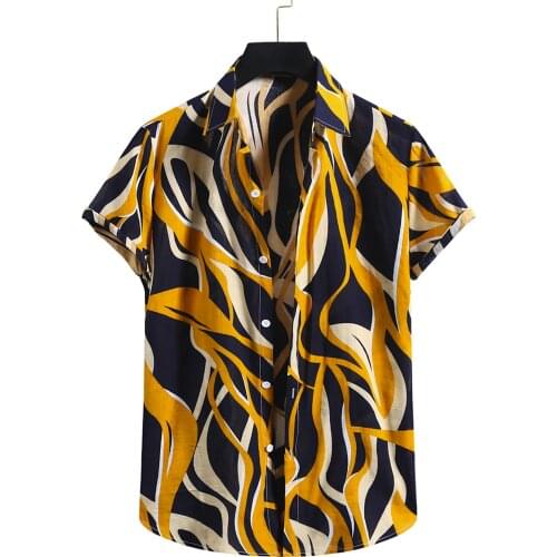 2021 Fashion Men Cotton Linen Hawaiian Shirt Print Short Sleeve Button Shirt Mens Vintage Clothes Blouse Top Chemise Homme