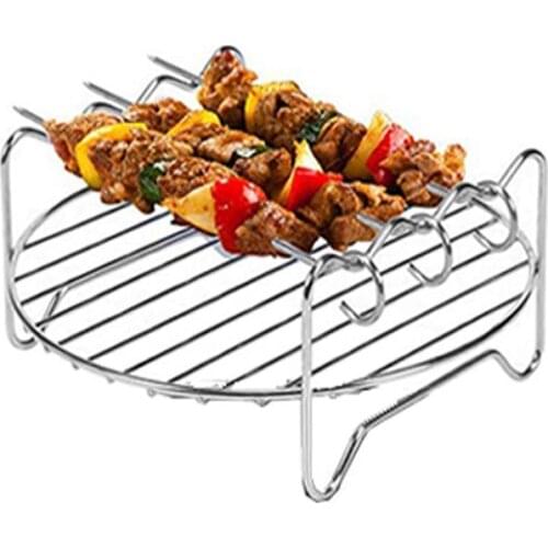 Stainless Steel Airfryer Double Layer Rack Versatile Round Roasting Rack Grill Rack With Skewers Baking Tray DIY BBQ Tool