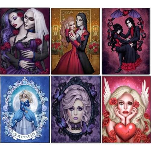 Diamond Embroidery Gothic Weird Woman Flowers Mosaic Crystal 5D Cross Stitch Full Drill Diamond Painting DIY Sticker X52