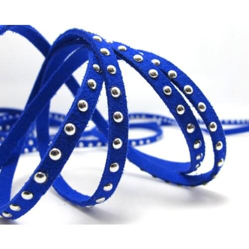 Free Ship 100 Meters Royal Blue 5 x1.5mm Microfiber Flat Faux Suede Leather Lace Cord w/ Gold Rivet Accents