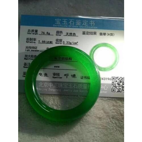 58mm Certified (Grade A) 100% Natural green Jadeite JADE Bracelet Bangle